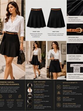 dressbarn Black A-Line Skirt with Tan Detachable Belt